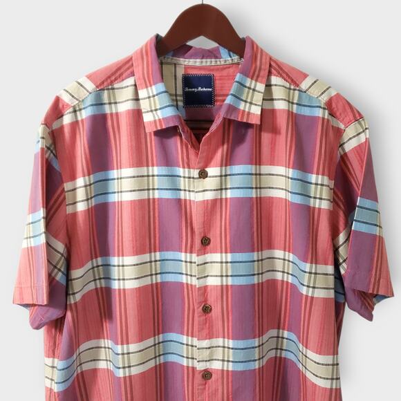 Tommy Bahama Mens Silk Cotton Red Plaid Button Up Shirt XXL Casual Preppy - Picture 2 of 12